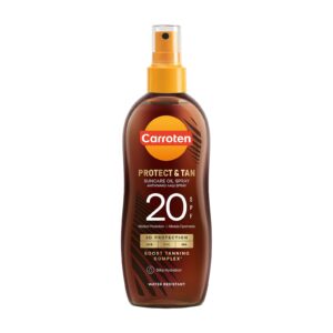 Carroten Protect & Tan Sun Care Oil Spray SPF20 150ml on clean white background