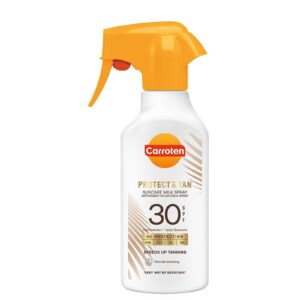 Carroten Protect & Tan Suncare milk spray SPF30 270ml on clean white background