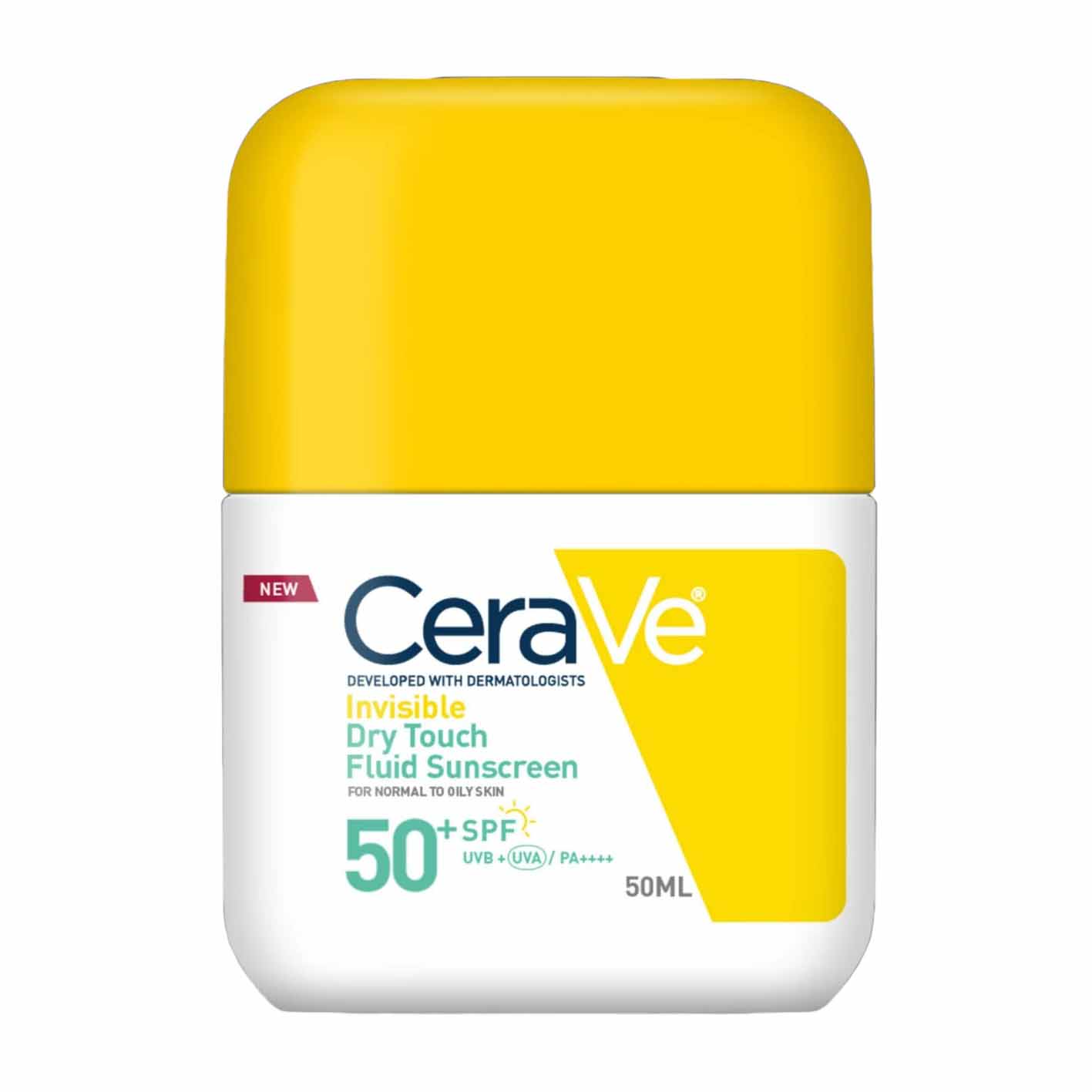 Cerave Invisible Dry Touch Fluid SPF 50+ Sunscreen For Normal to Oily Skin - 50ml Cerave Invisible Dry Touch Fluid SPF 50+ Sunscreen For Normal to Oily Skin - 50ml full product on white background