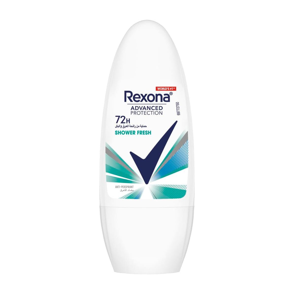 Rexona Advanced Protection Shower Fresh Roll-On – 50 ml Rexona Shower Fresh antiperspirant roll-on 50 ml on a white background
